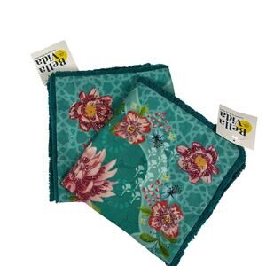 BELLA VIDA Pair 18x18 Decorative Pillow Covers Teal Floral Beaded Fringe NEW